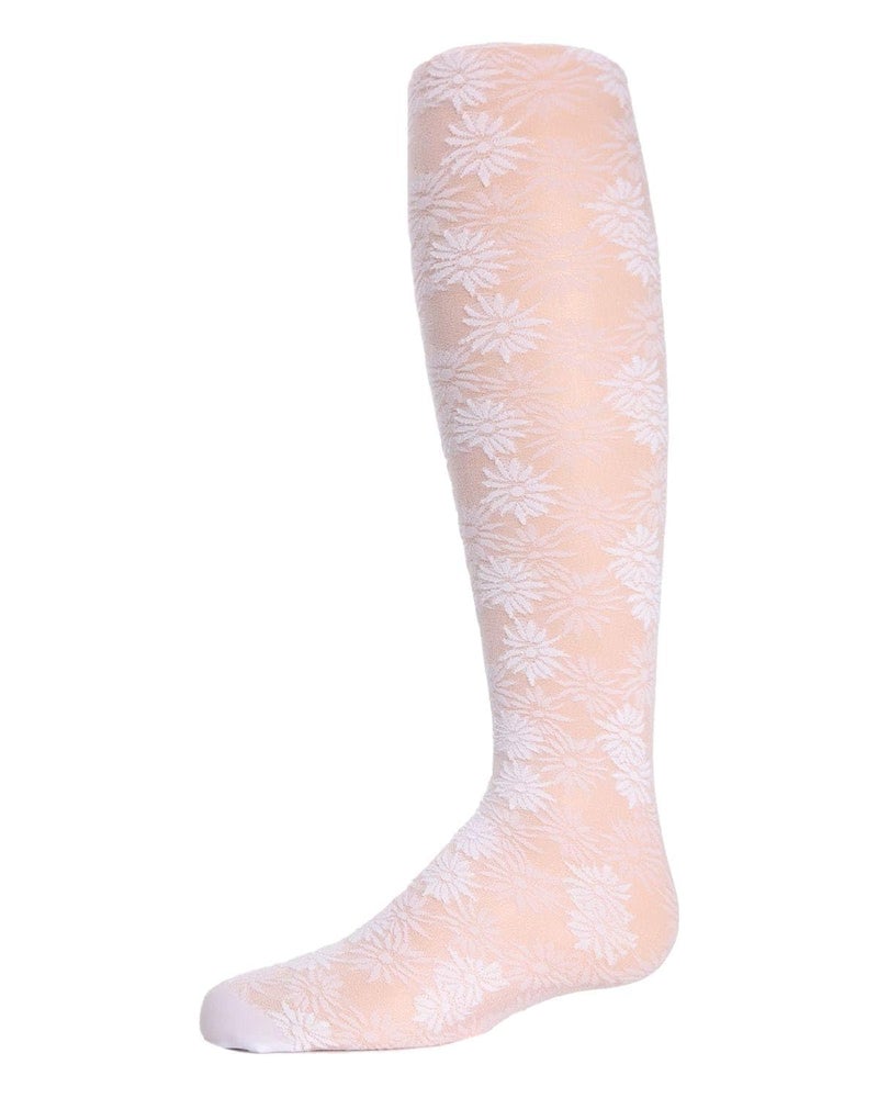MeMoi Girls' Flower Bunches Sheer Tights White 8-10 - Image 1